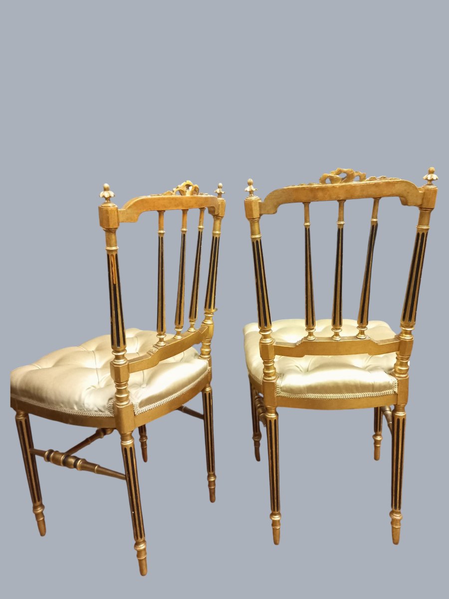 Pair Of Louis XVI Style Upholstered Chairs In Gilded Wood-photo-3