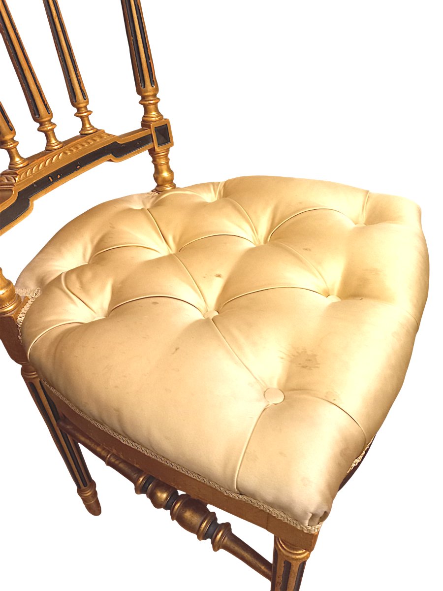 Pair Of Louis XVI Style Upholstered Chairs In Gilded Wood-photo-5