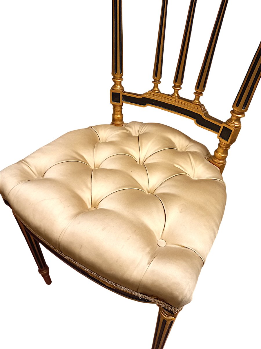 Pair Of Louis XVI Style Upholstered Chairs In Gilded Wood-photo-6