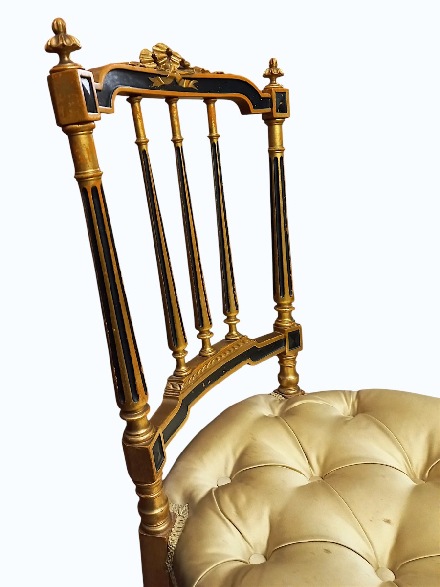 Pair Of Louis XVI Style Upholstered Chairs In Gilded Wood-photo-4