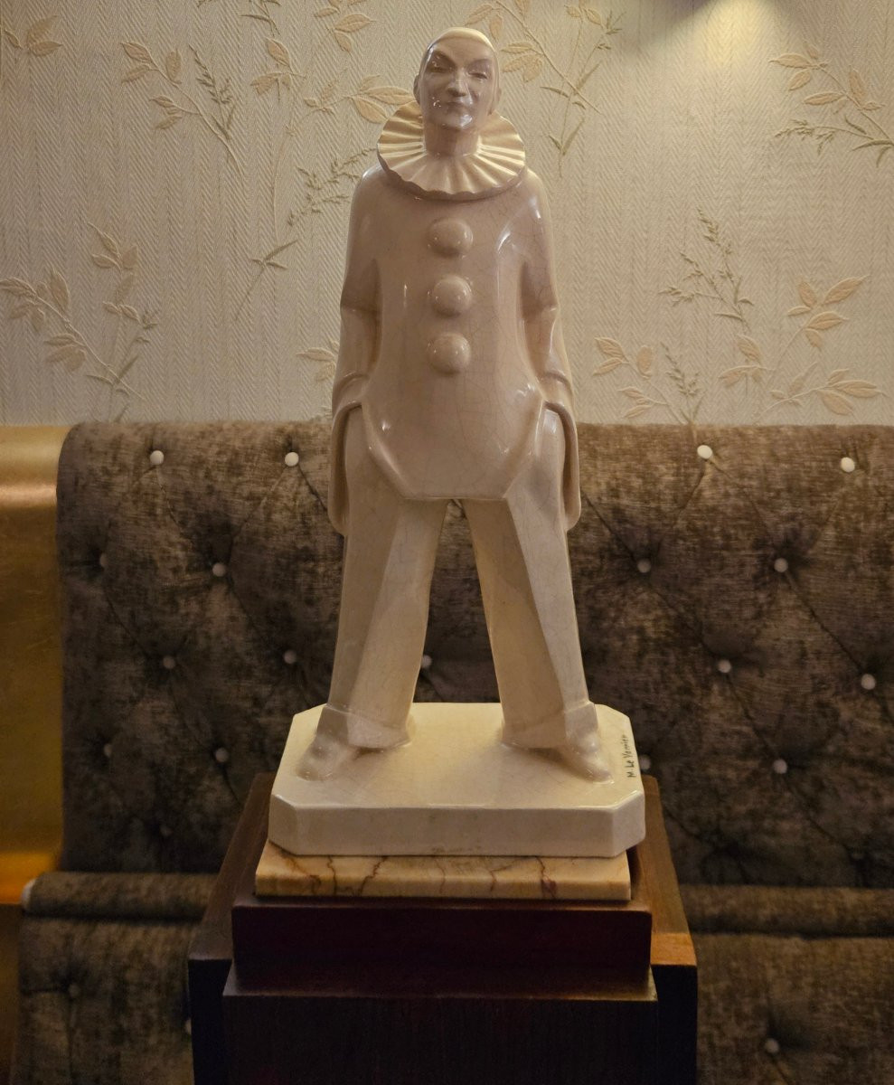 Max LE VERRIER (1891-1973): "Pierrot" craquelé Art Déco-photo-2
