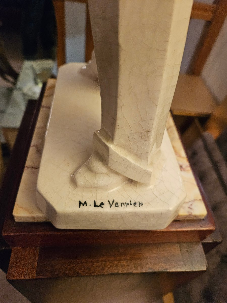 Max LE VERRIER (1891-1973): "Pierrot" craquelé Art Déco-photo-3