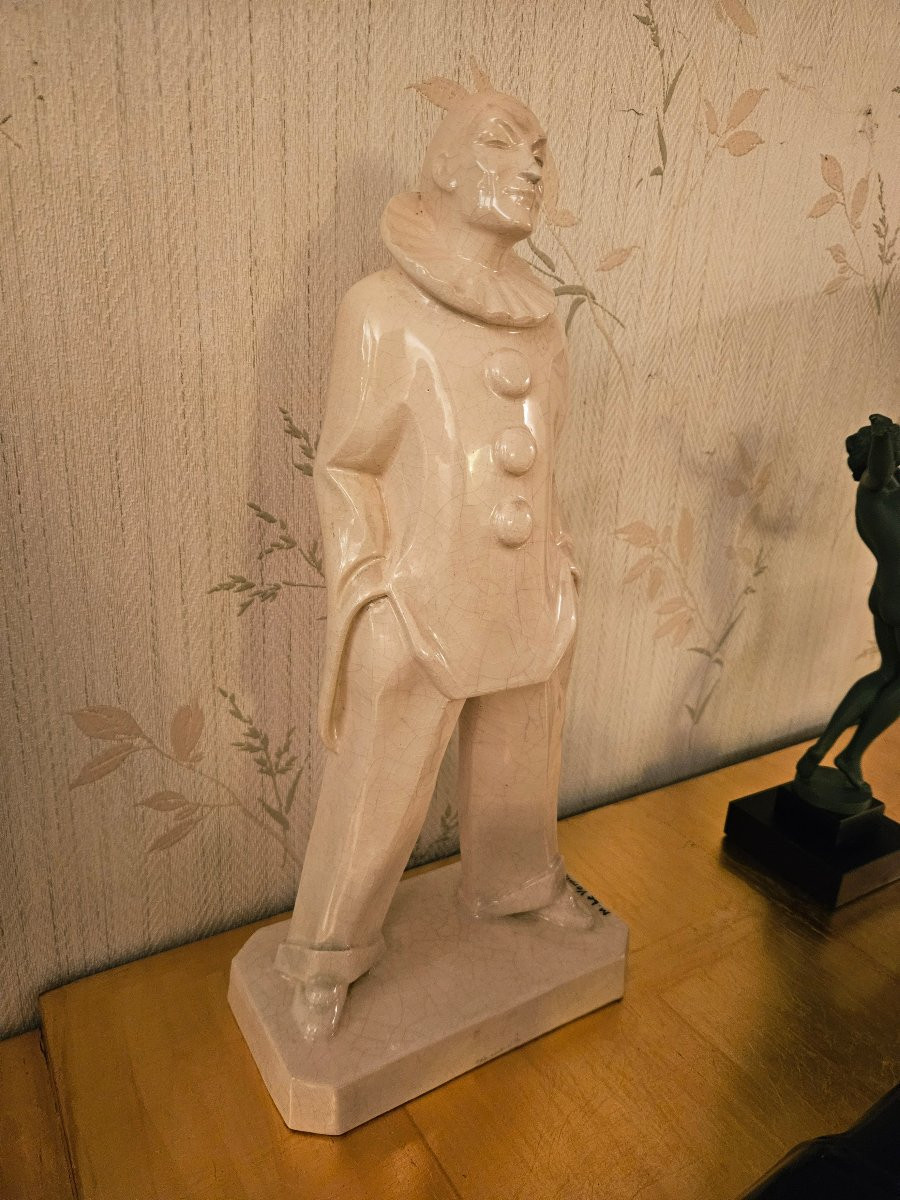 Max LE VERRIER (1891-1973): "Pierrot" craquelé Art Déco-photo-1