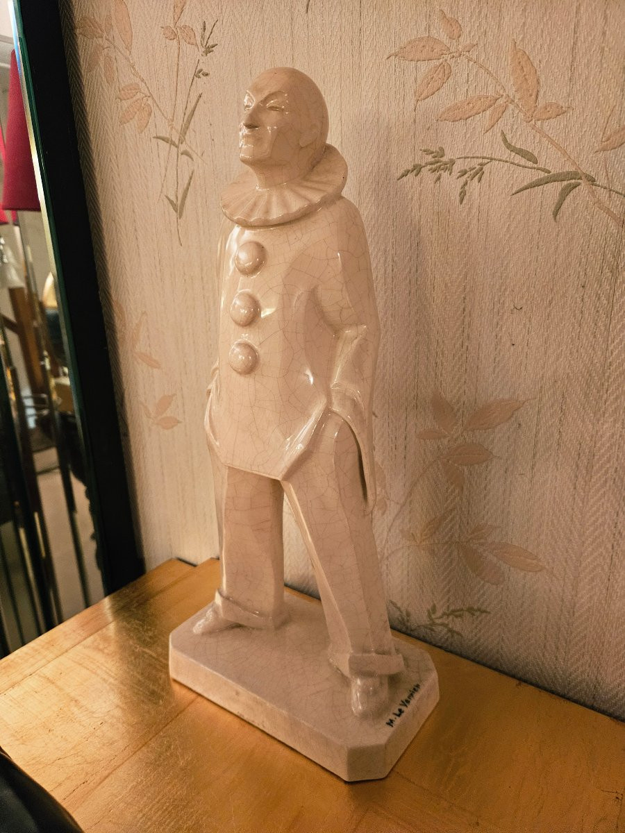 Max LE VERRIER (1891-1973): "Pierrot" craquelé Art Déco-photo-2
