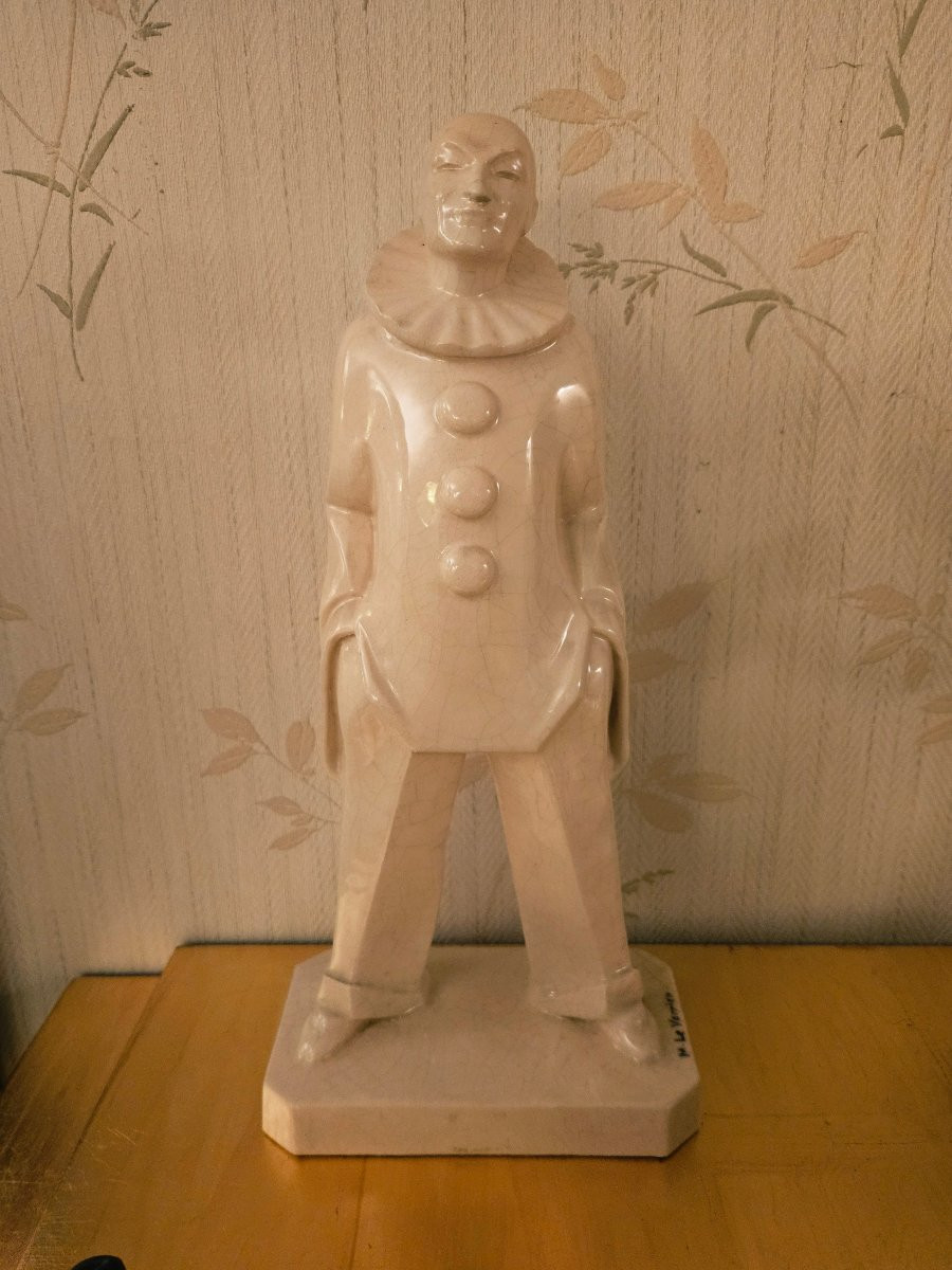 Max LE VERRIER (1891-1973): "Pierrot" craquelé Art Déco-photo-3