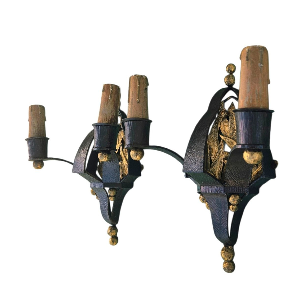 Pair Of Art Deco Wrought-iron Sconces-photo-3