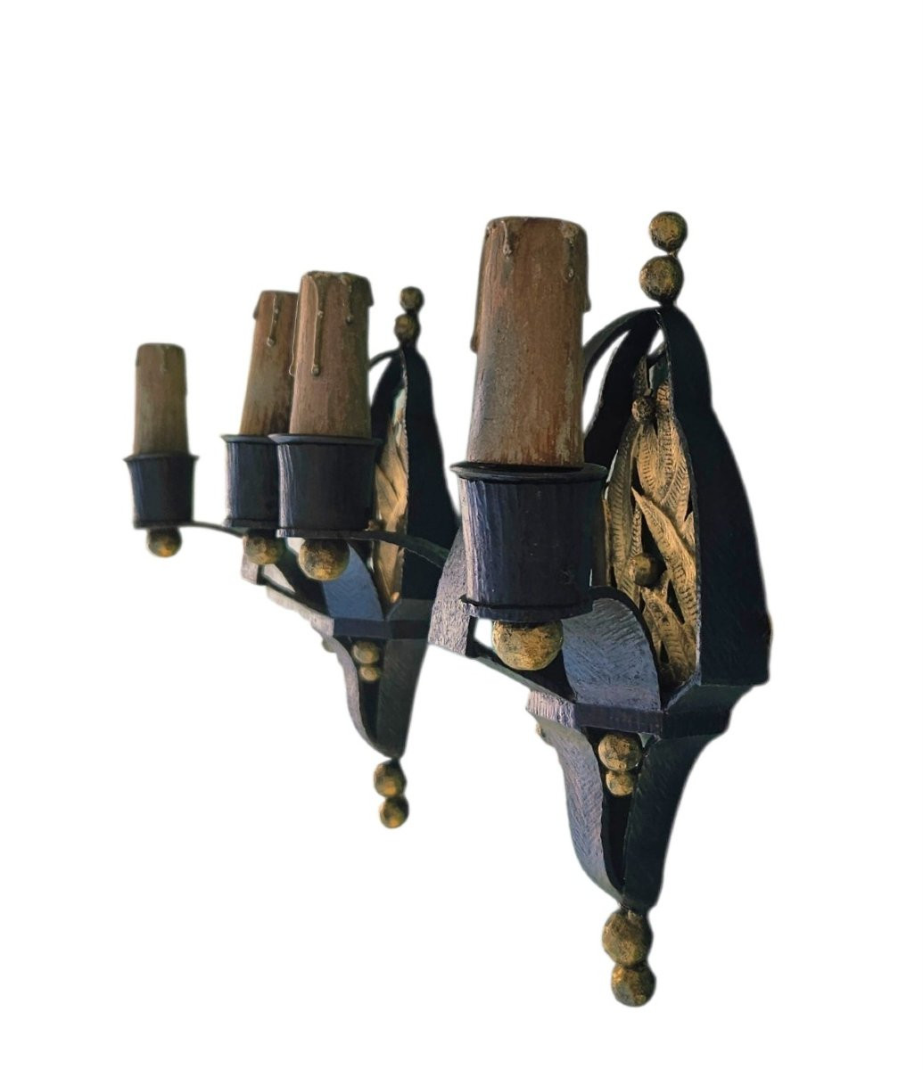 Pair Of Art Deco Wrought-iron Sconces-photo-1