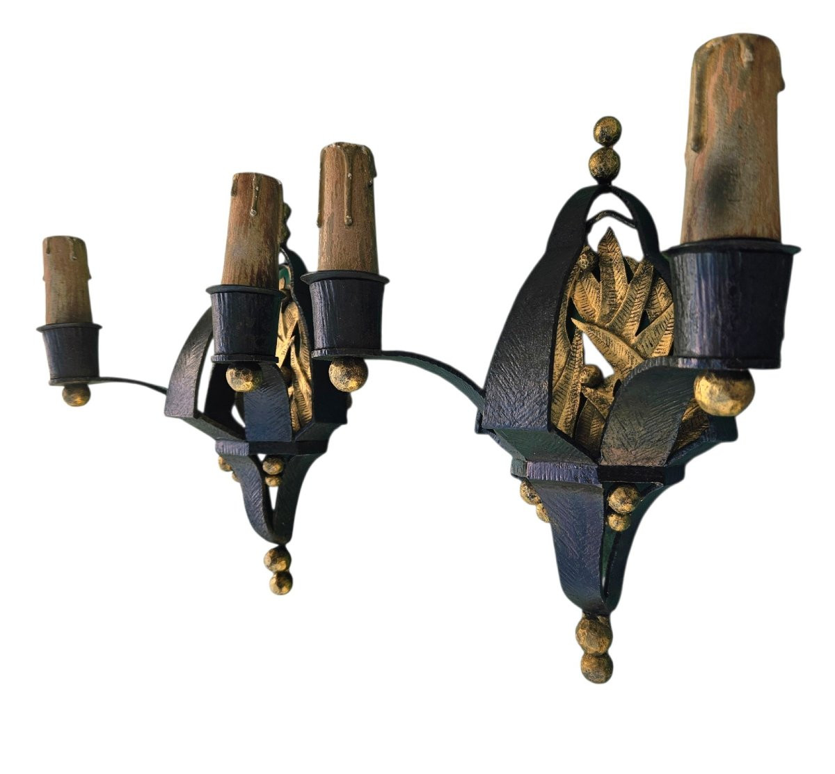 Pair Of Art Deco Wrought-iron Sconces-photo-3