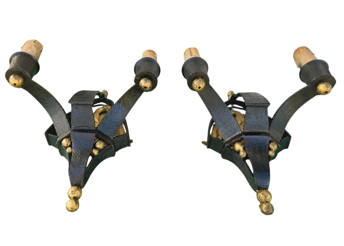 Pair Of Art Deco Wrought-iron Sconces-photo-8