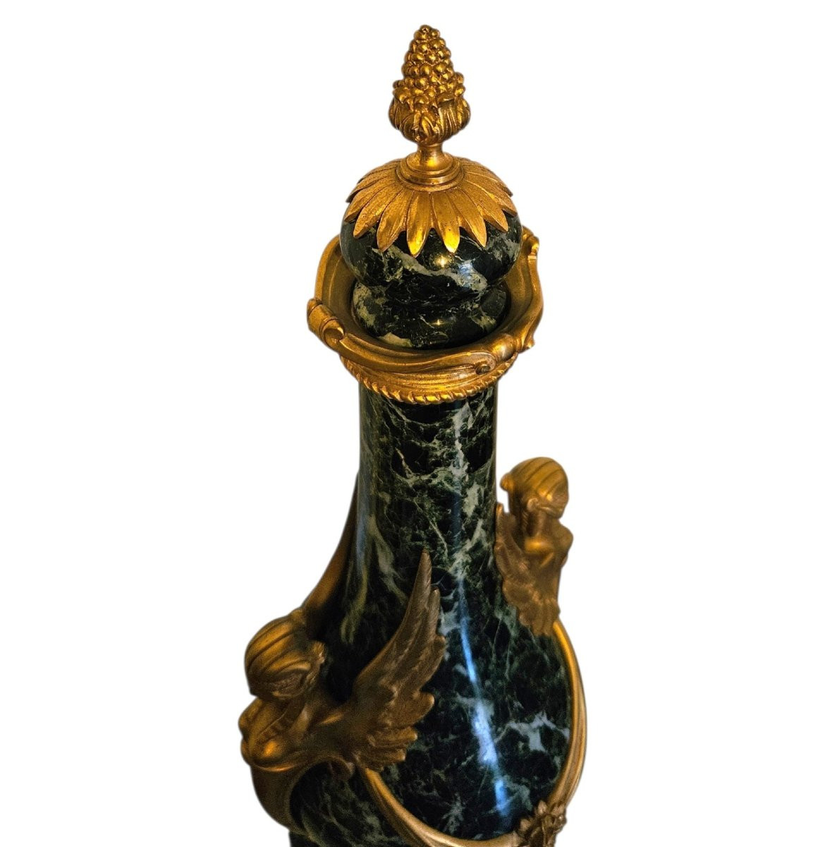 Grands vases d'ornement, marbre vert & bronze doré-photo-2