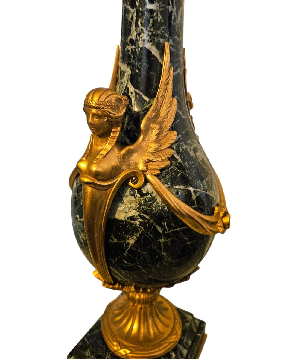 Grands vases d'ornement, marbre vert & bronze doré-photo-4