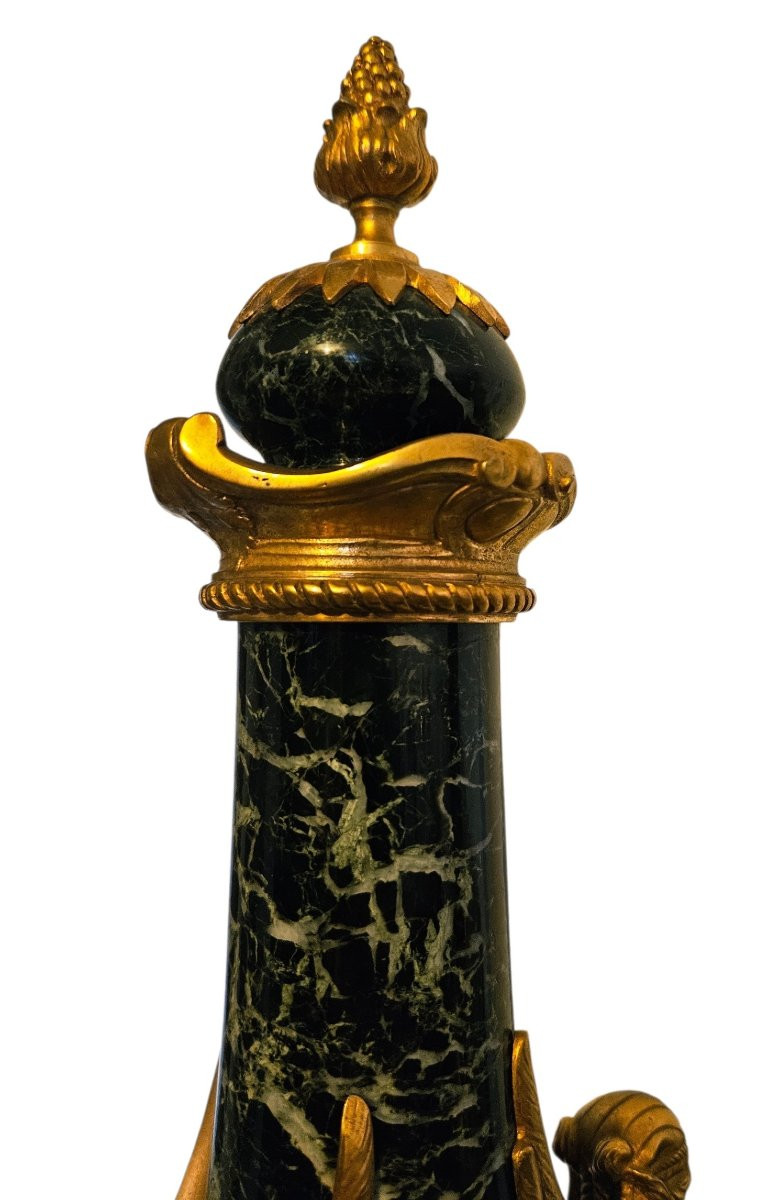 Grands vases d'ornement, marbre vert & bronze doré-photo-8