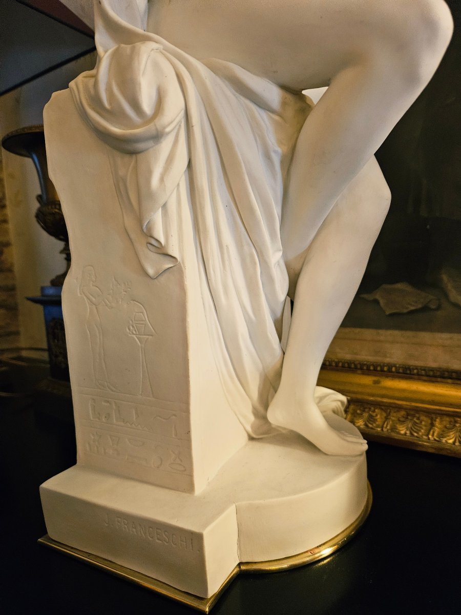 J. FRANCESCHI (1825-1893) "Isis" Grande sculpture en biscuit de porcelaine-photo-7