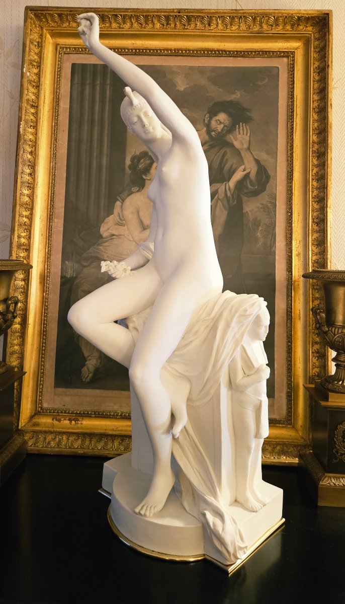 J. FRANCESCHI (1825-1893) "Isis" Grande sculpture en biscuit de porcelaine-photo-8