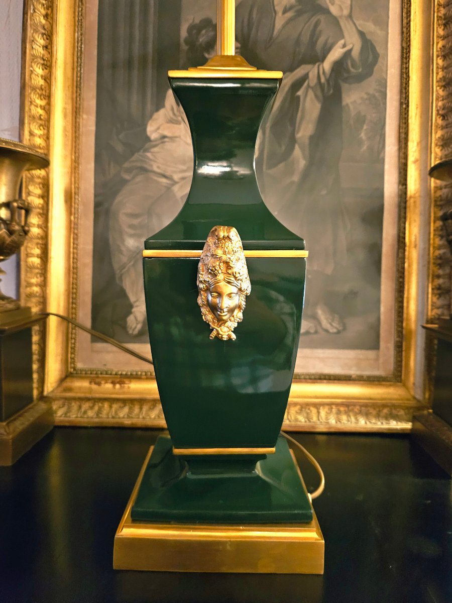 Maison Jansen Large Lamp In Green Lacquer And Gilded Bronze-photo-4