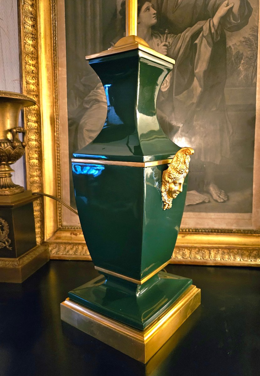 Maison Jansen Large Lamp In Green Lacquer And Gilded Bronze-photo-4