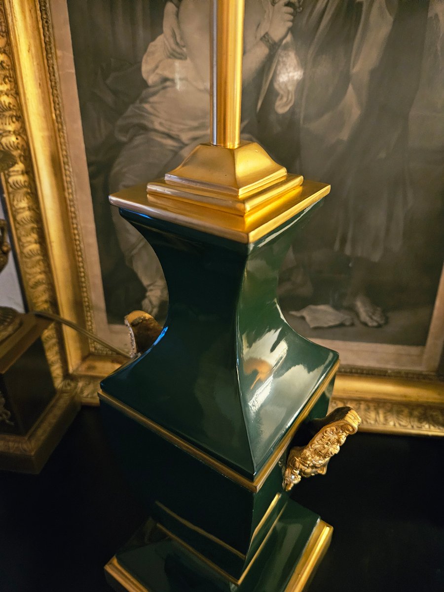 Maison Jansen Large Lamp In Green Lacquer And Gilded Bronze-photo-5