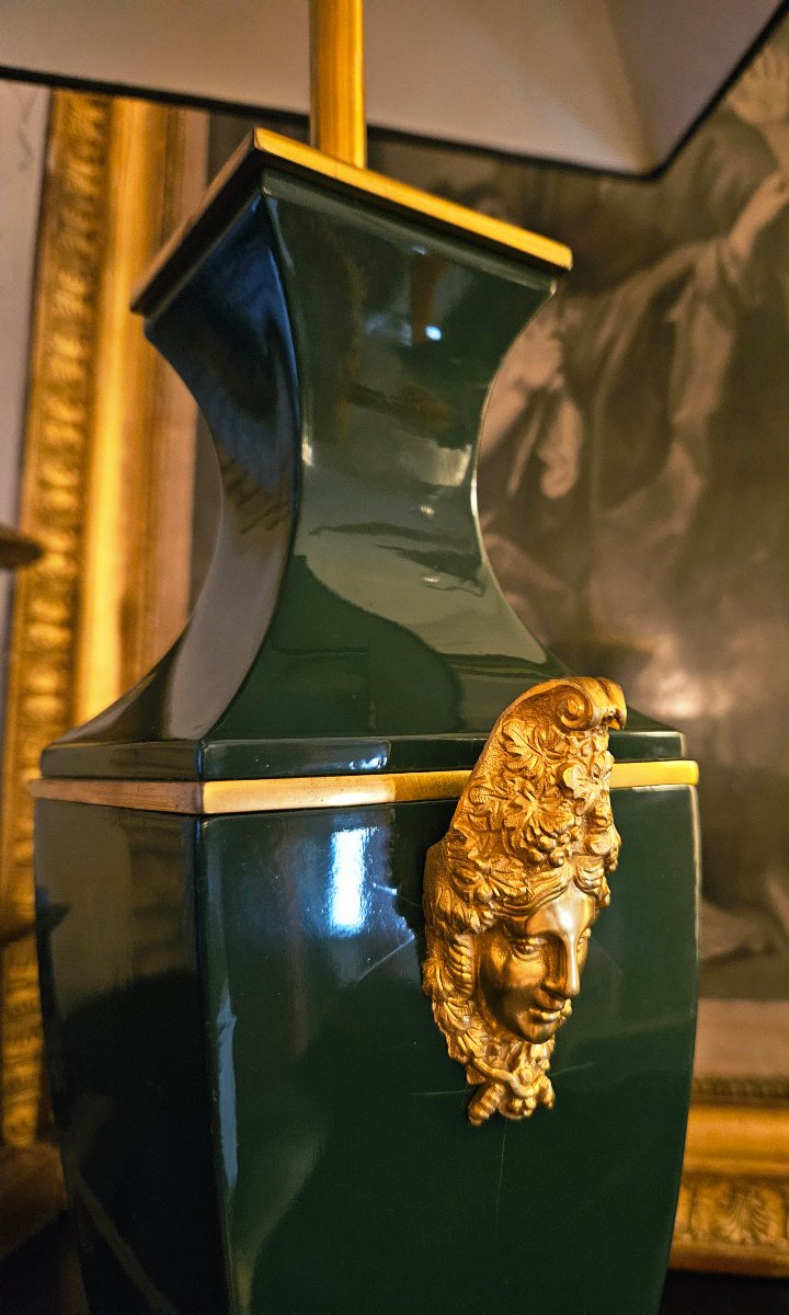 Maison Jansen Large Lamp In Green Lacquer And Gilded Bronze-photo-6