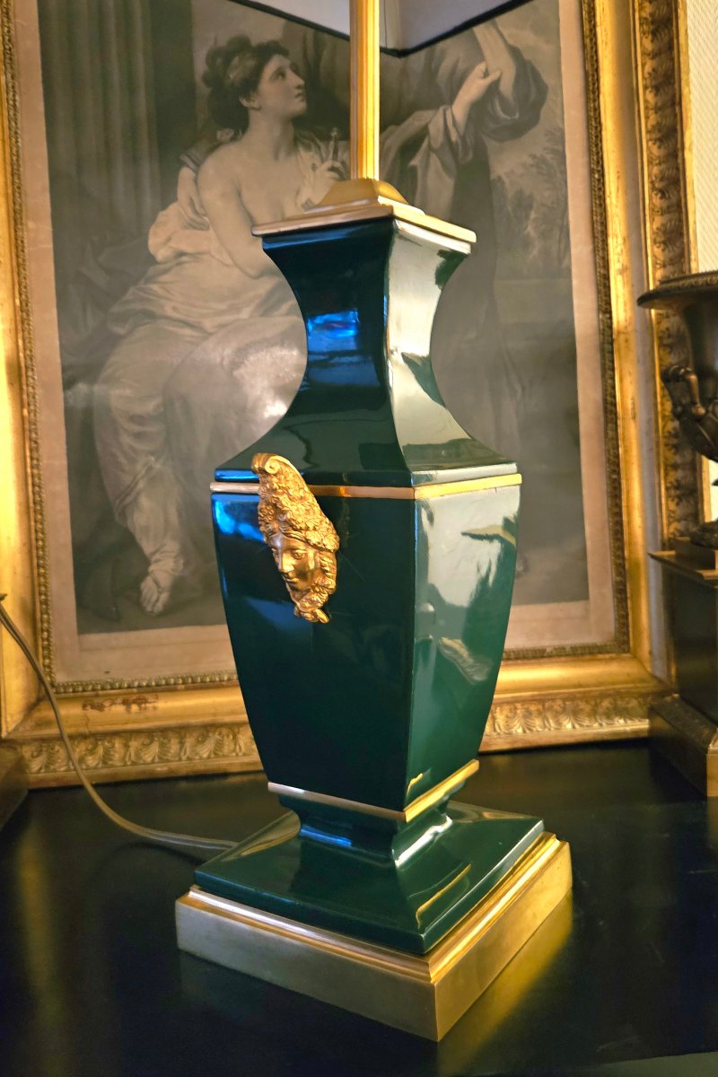 Maison Jansen Large Lamp In Green Lacquer And Gilded Bronze-photo-3