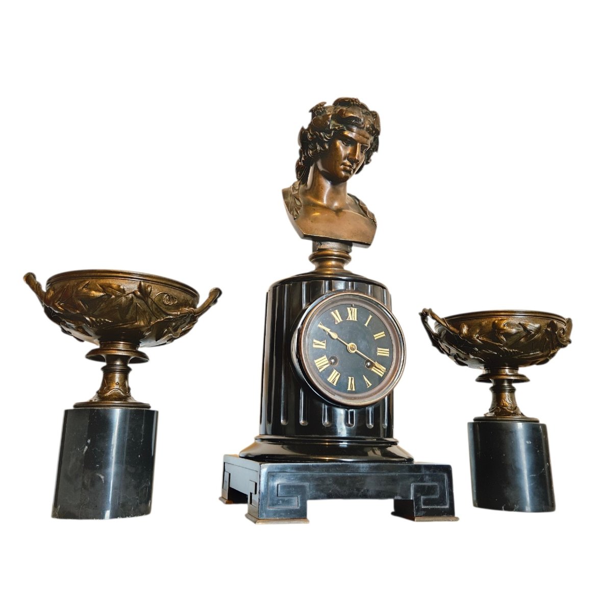 Garniture de Cheminée Barbedienne en marbre et bronze patiné XIXe-photo-1