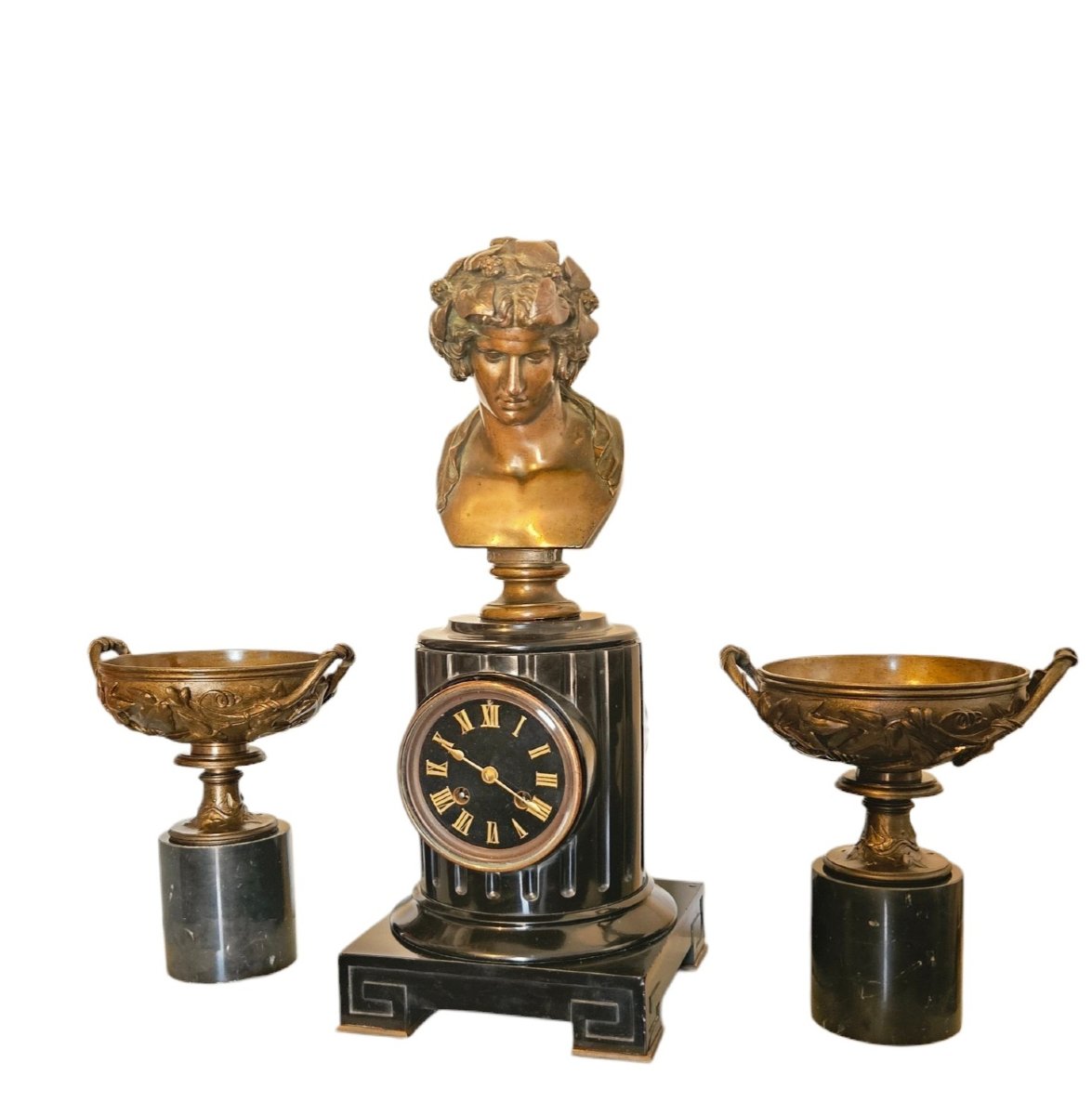 Garniture de Cheminée Barbedienne en marbre et bronze patiné XIXe-photo-2