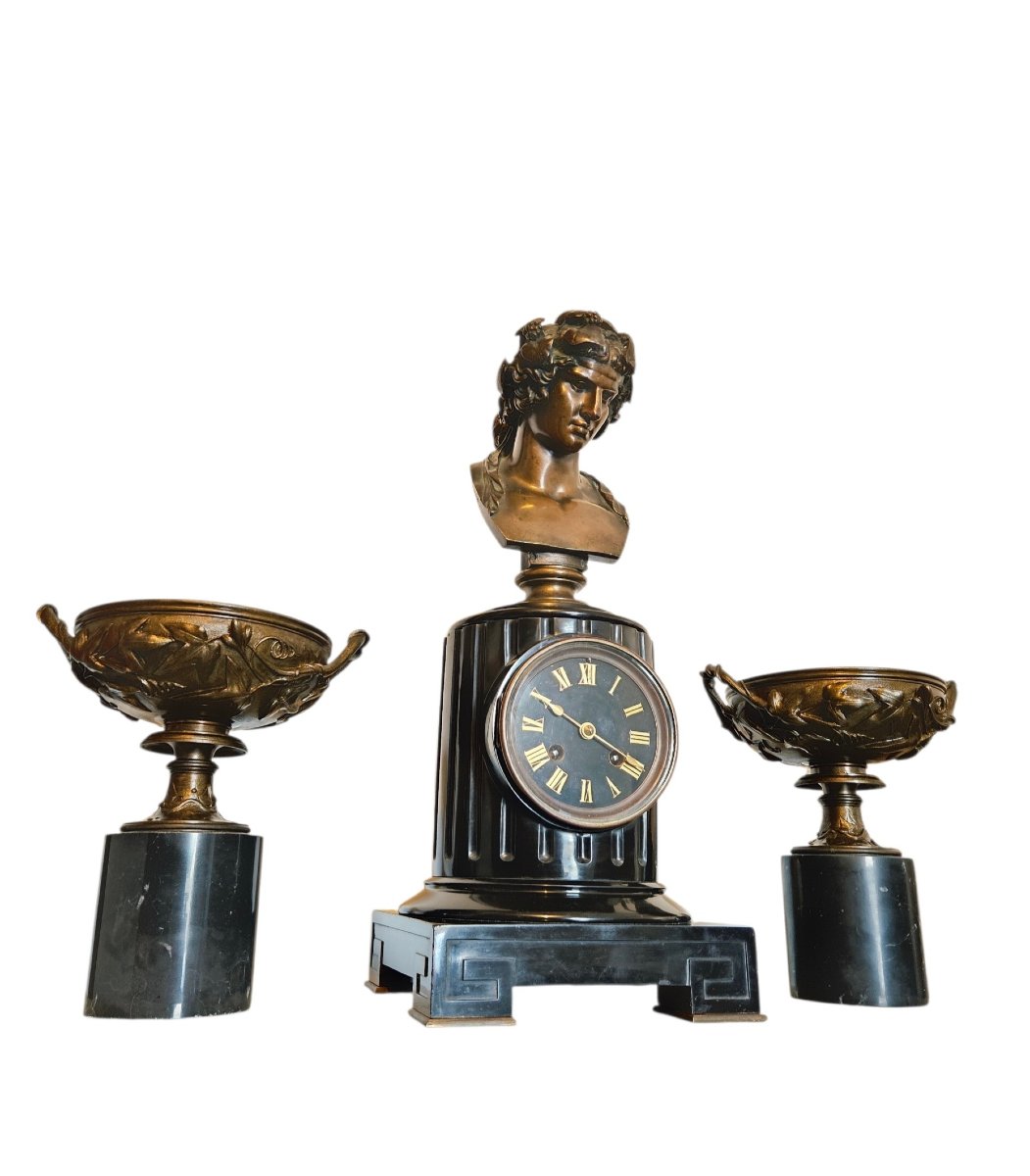 Garniture de Cheminée Barbedienne en marbre et bronze patiné XIXe-photo-7