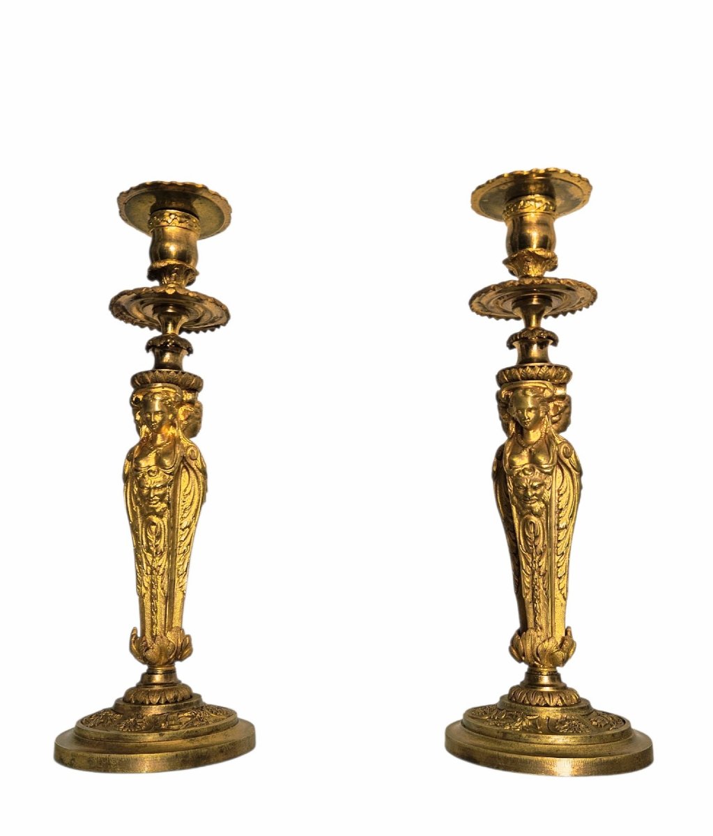 Paire de flambeaux bronze doré attr. Henri Picard-photo-2