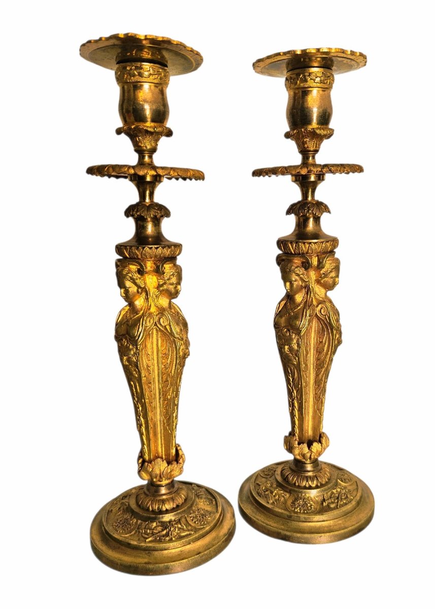 Paire de flambeaux bronze doré attr. Henri Picard-photo-4