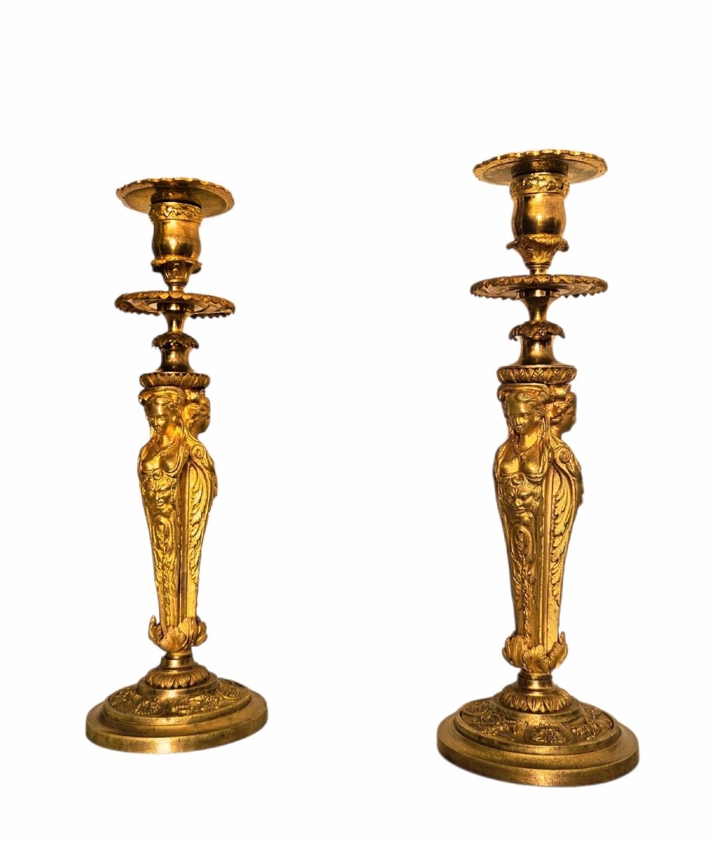 Paire de flambeaux bronze doré attr. Henri Picard