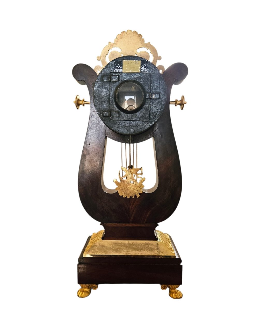 Pendule Lyre ep. Charles X en acajou et bronze doré-photo-7