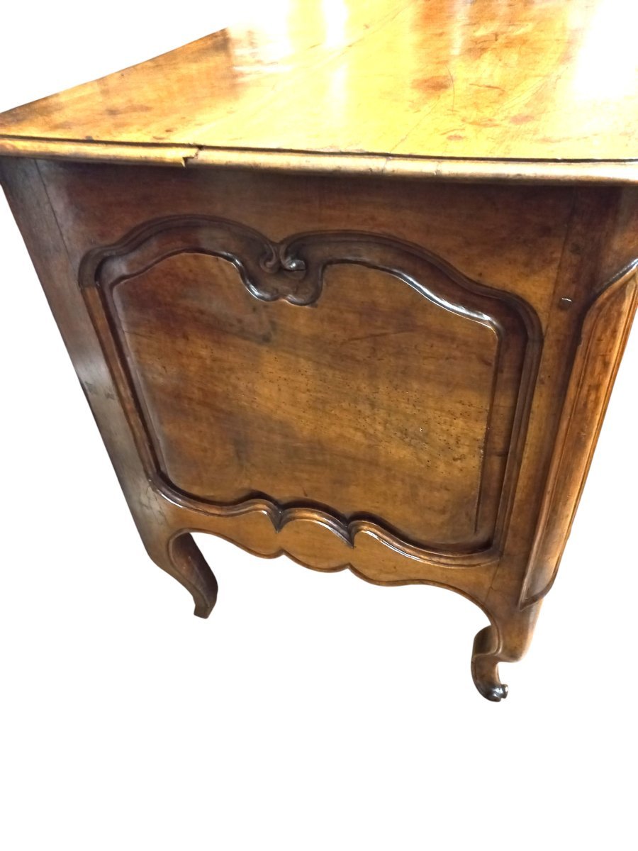 Commode galbée Louis XV en noyer XVIIIe siècle-photo-4