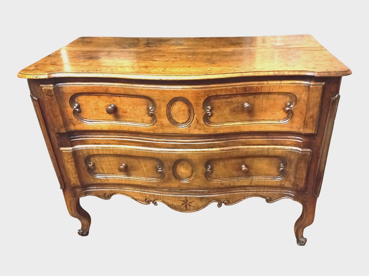 Commode galbée Louis XV en noyer XVIIIe siècle-photo-6