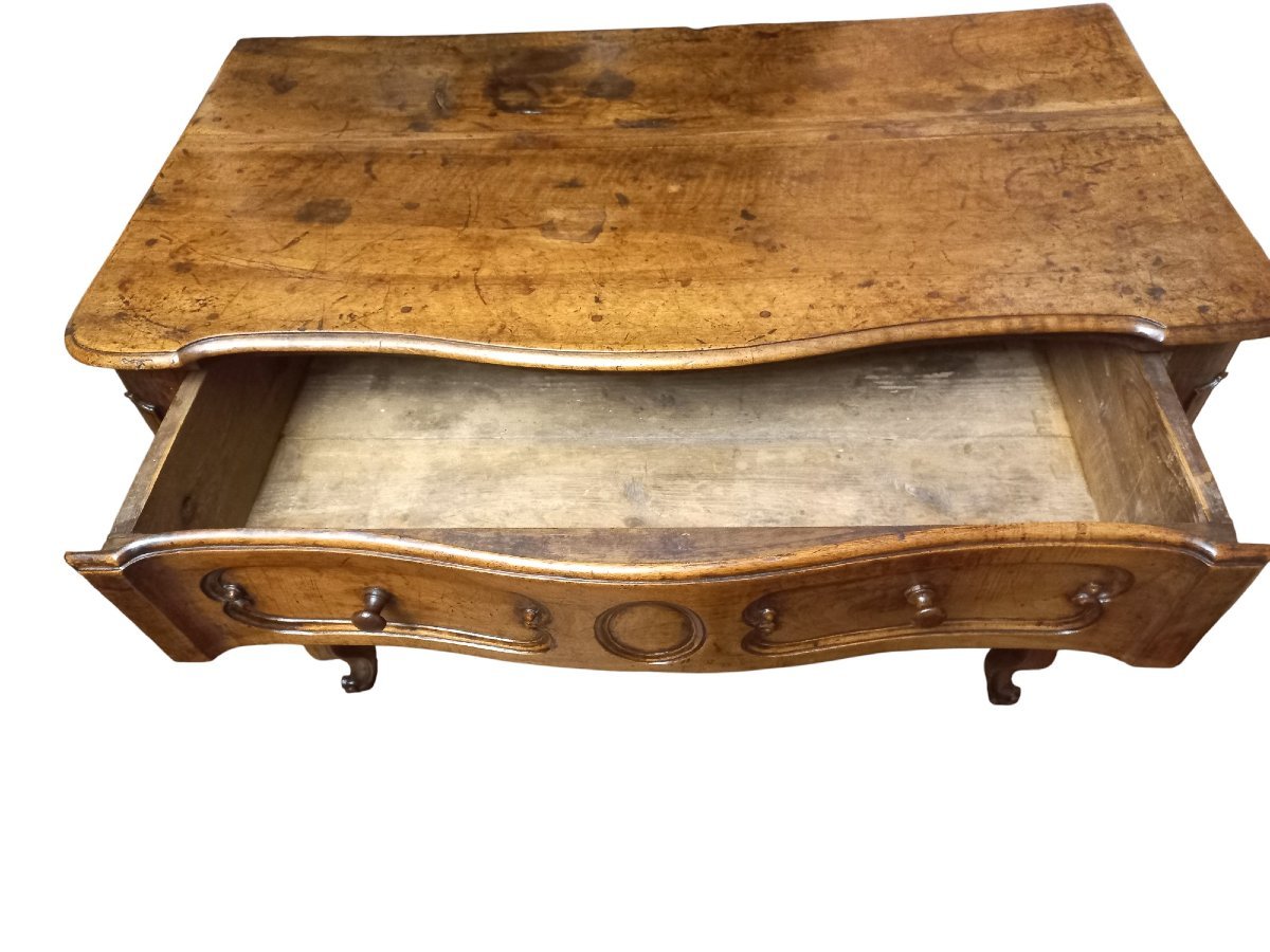 Commode galbée Louis XV en noyer XVIIIe siècle-photo-2