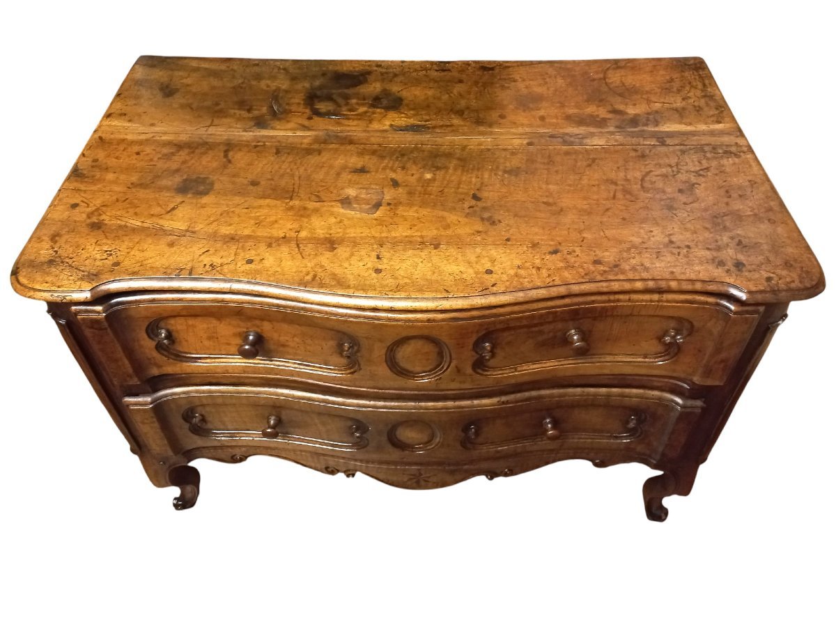 Commode galbée Louis XV en noyer XVIIIe siècle-photo-5