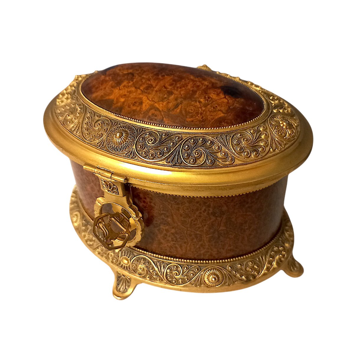 Gold-plated Metal Case And Amboina Magnifying Glass-photo-2