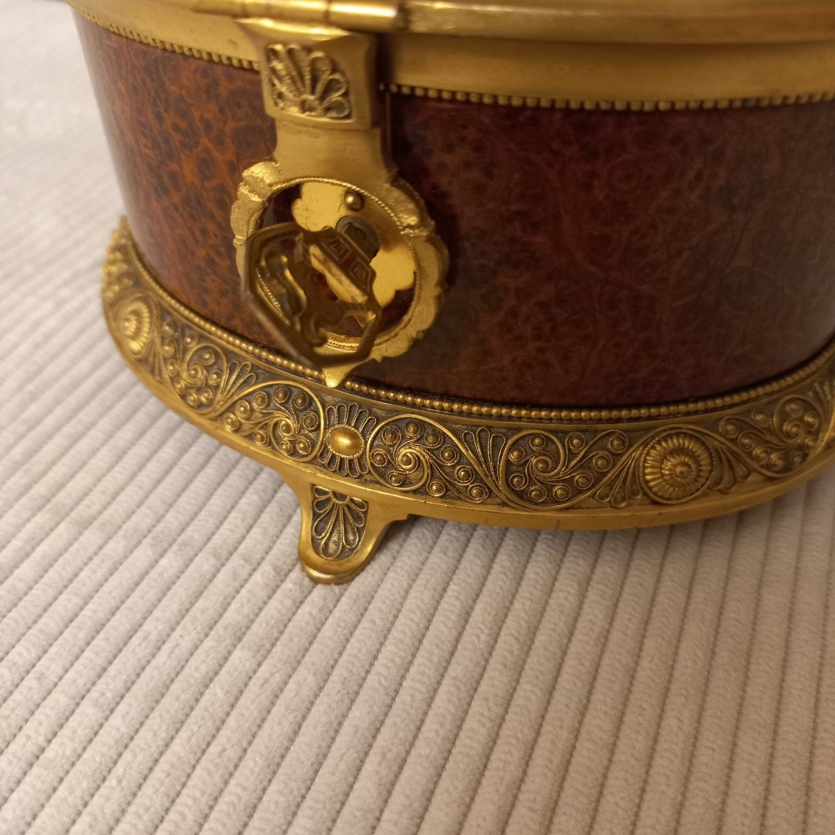 Gold-plated Metal Case And Amboina Magnifying Glass-photo-3