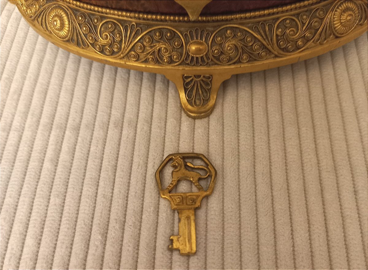 Gold-plated Metal Case And Amboina Magnifying Glass-photo-4