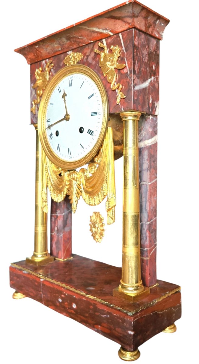 Pendule portique vers 1800 en marbre rouge et bronze doré-photo-3