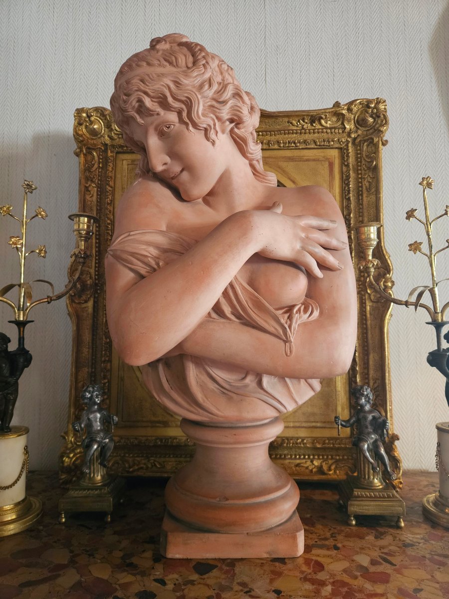 Grand Buste de Jeune Femme en Terre Cuite S. James PRADIER Édition Meilhan-Bordes-photo-2