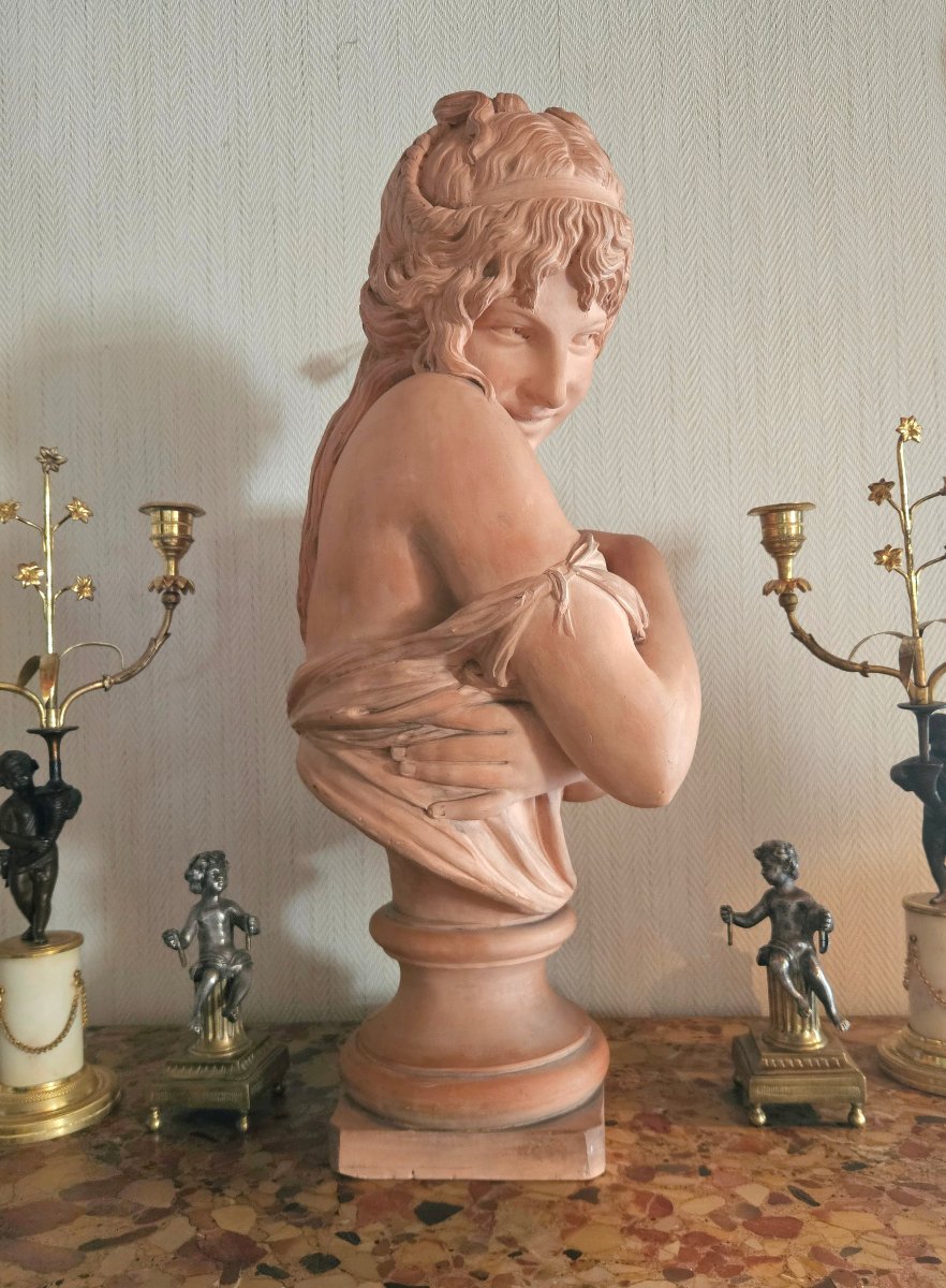 Grand Buste de Jeune Femme en Terre Cuite S. James PRADIER Édition Meilhan-Bordes-photo-3