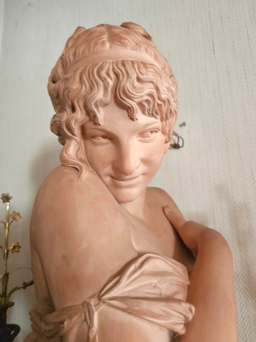 Grand Buste de Jeune Femme en Terre Cuite S. James PRADIER Édition Meilhan-Bordes-photo-4