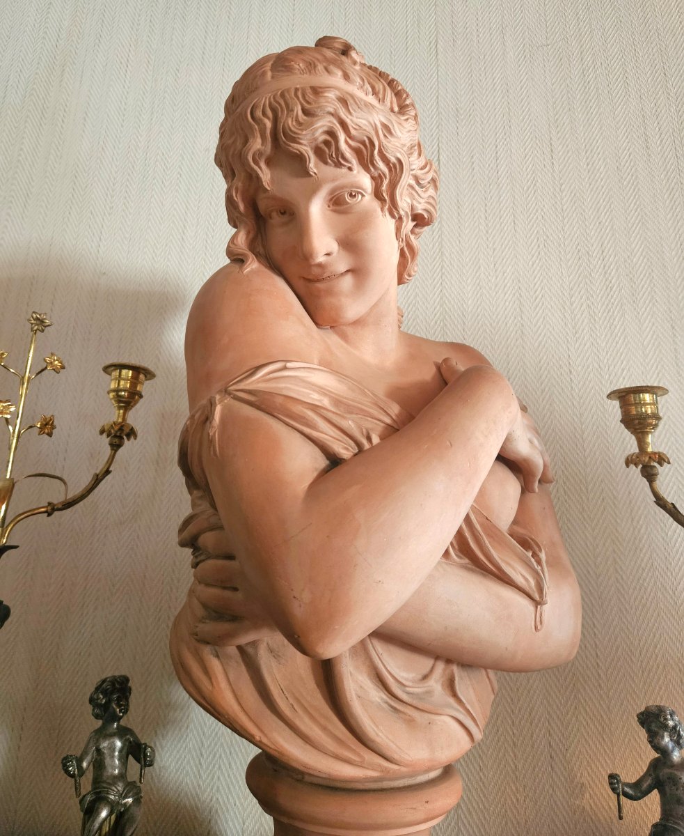 Grand Buste de Jeune Femme en Terre Cuite S. James PRADIER Édition Meilhan-Bordes-photo-3