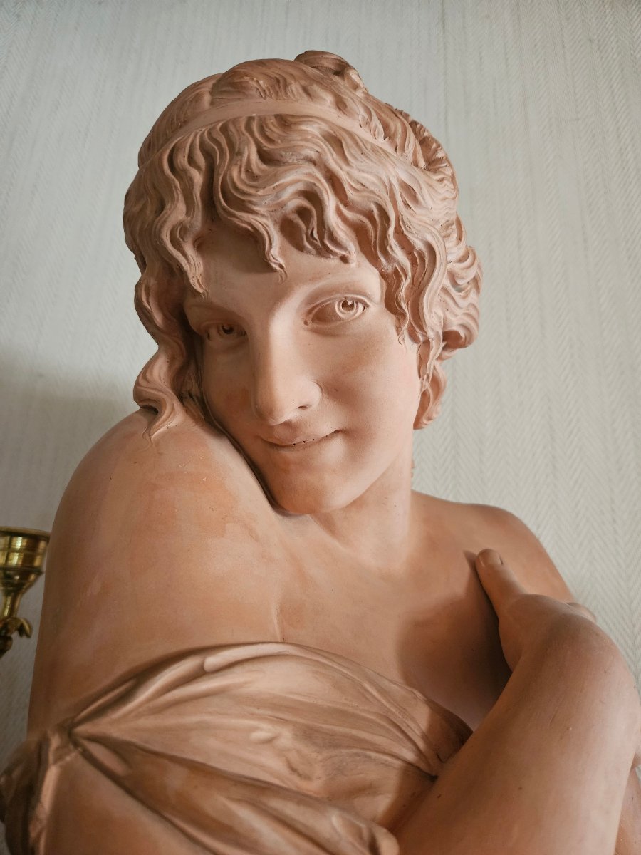 Grand Buste de Jeune Femme en Terre Cuite S. James PRADIER Édition Meilhan-Bordes-photo-4