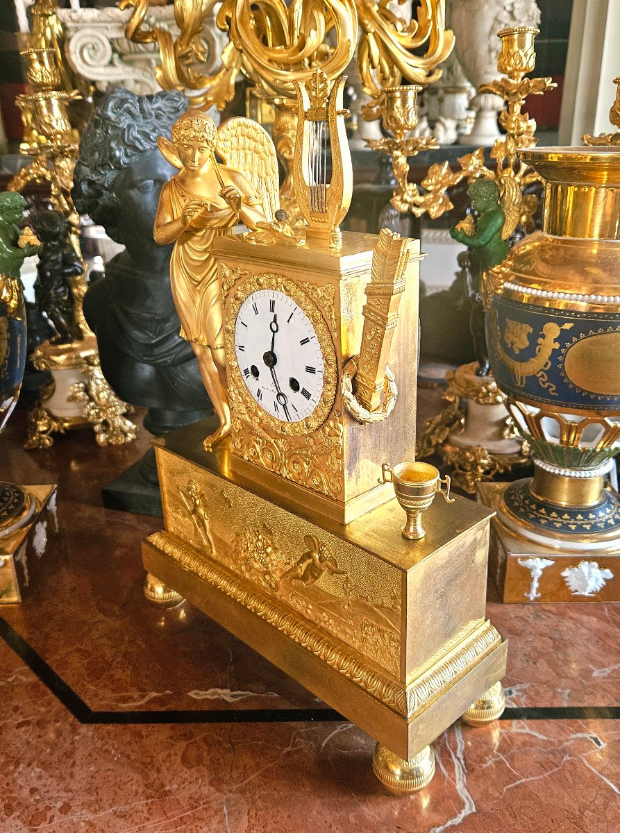 Empire-period Gilded Bronze Clock: Apollo With A Lyre-photo-1