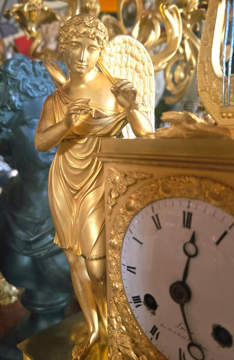 Empire-period Gilded Bronze Clock: Apollo With A Lyre-photo-4