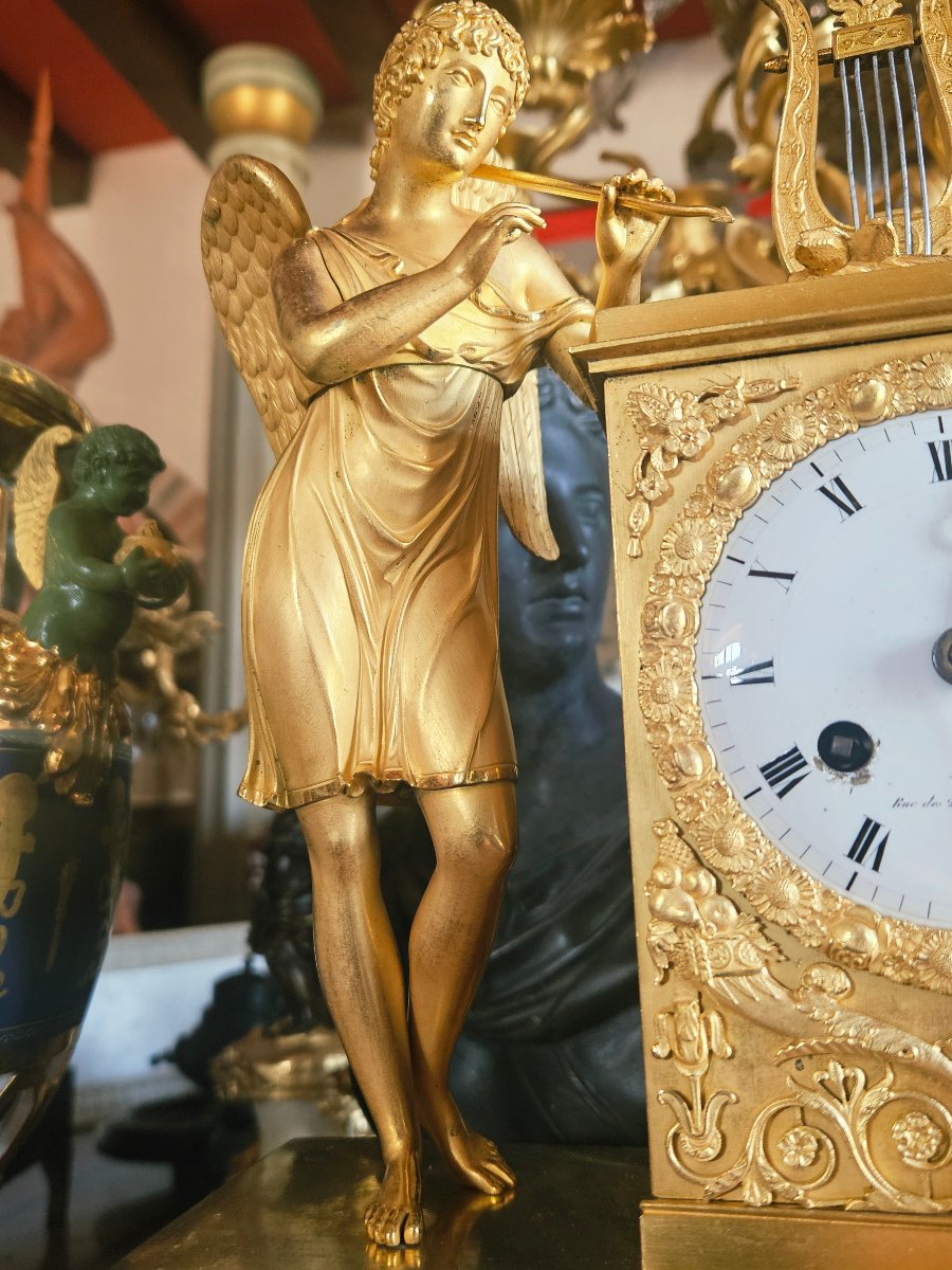 Empire-period Gilded Bronze Clock: Apollo With A Lyre-photo-5
