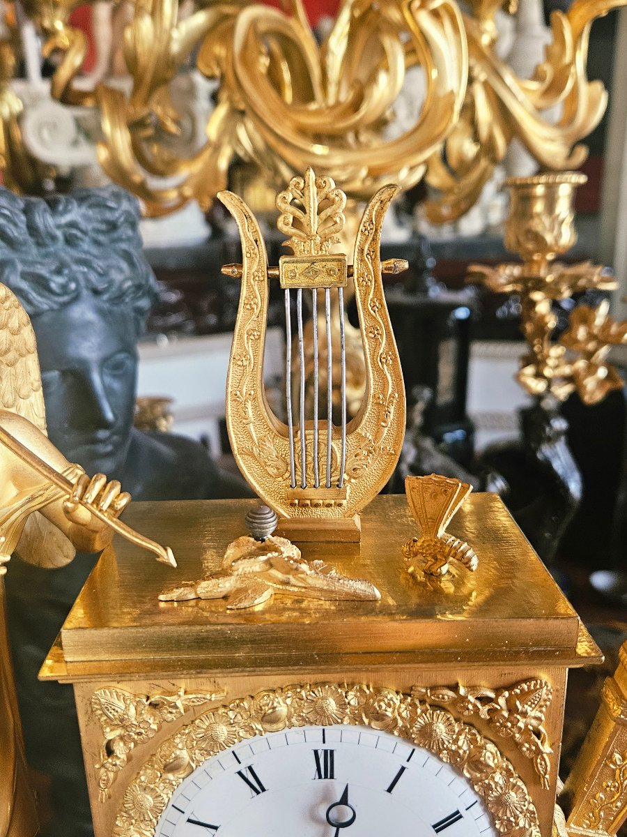 Empire-period Gilded Bronze Clock: Apollo With A Lyre-photo-7