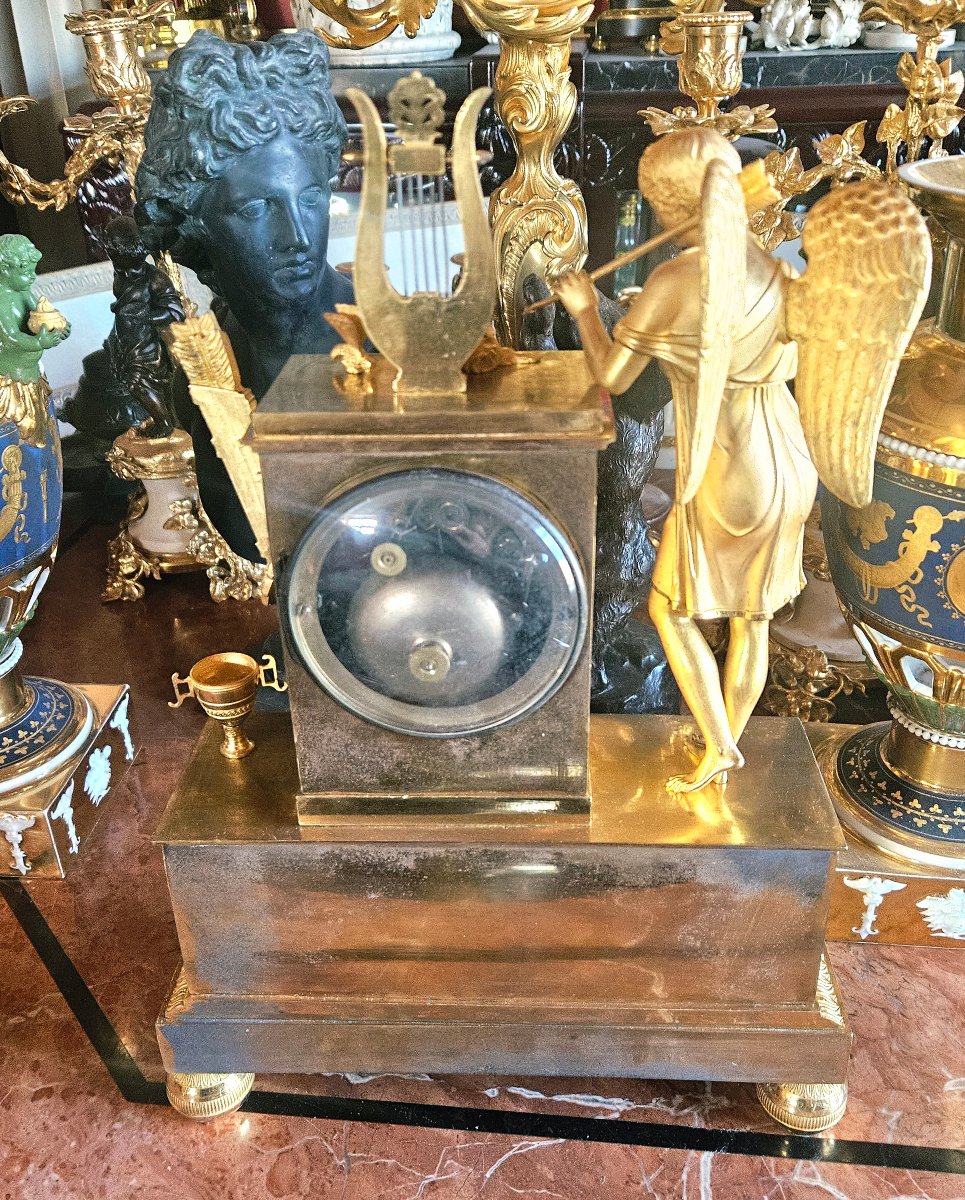 Empire-period Gilded Bronze Clock: Apollo With A Lyre-photo-8