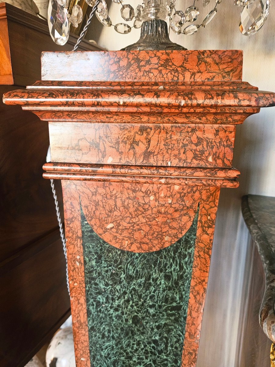 Paire de colonnes gaines en scagliola polychrome -photo-1