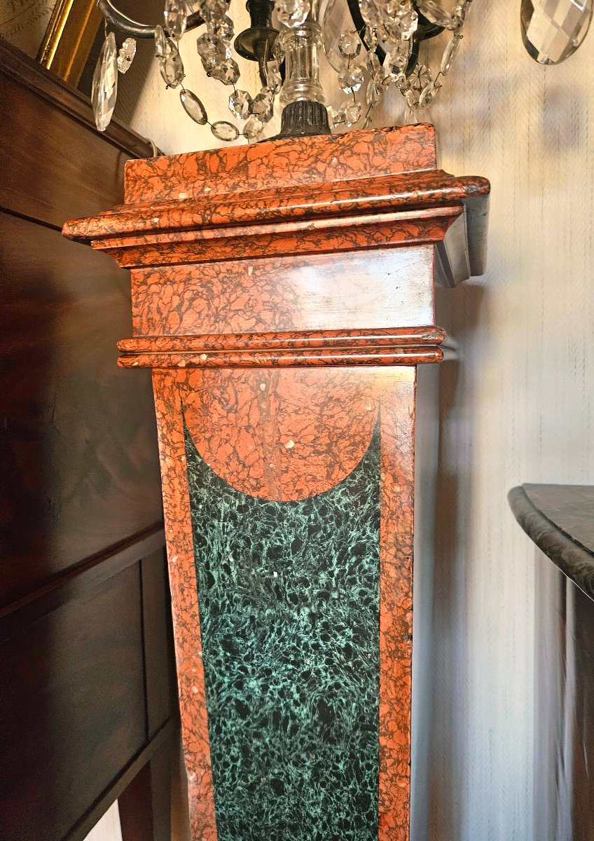 Paire de colonnes gaines en scagliola polychrome -photo-3